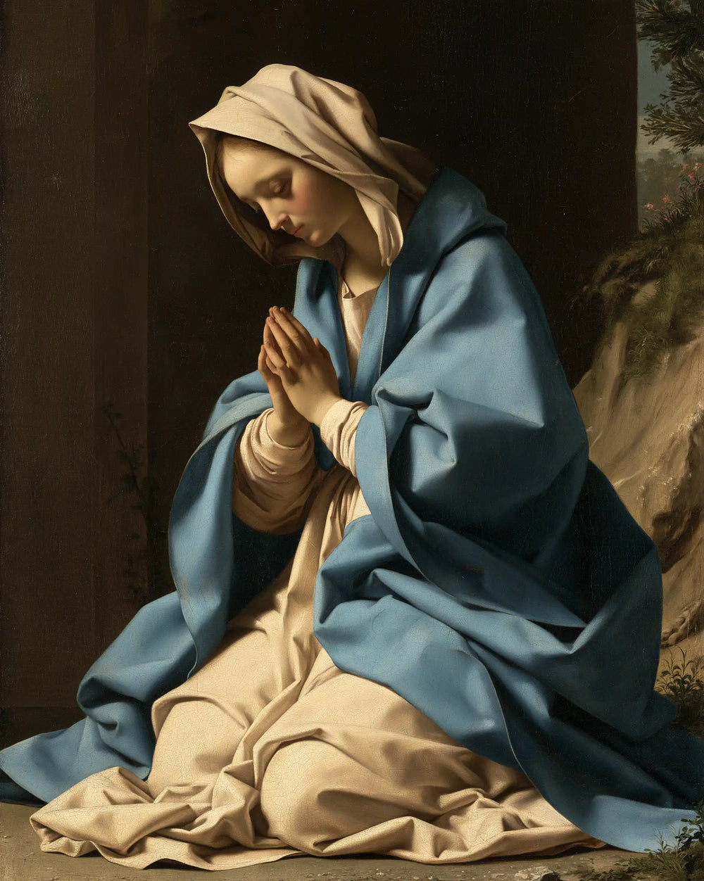 the Virgin Mary in prayer in Florentine Renaissance style, portrait Christian artwork no. 37