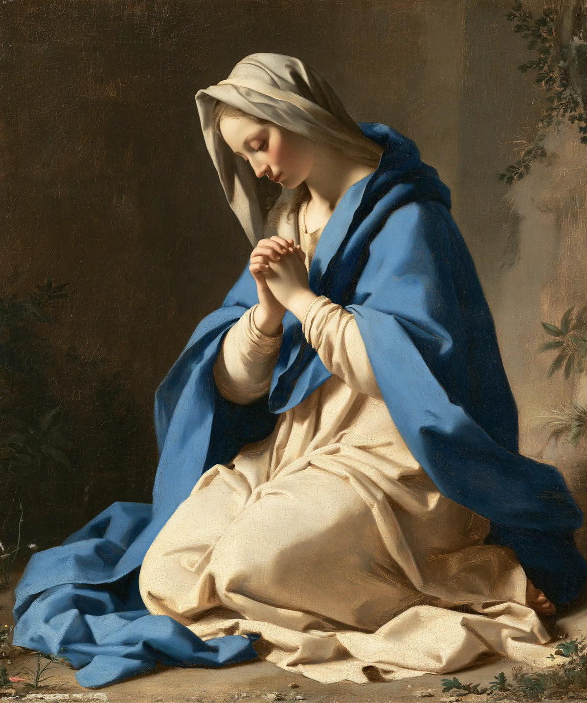 Virgin Mary in Prayer — Bright Blue and the Honey-Coloured Robe