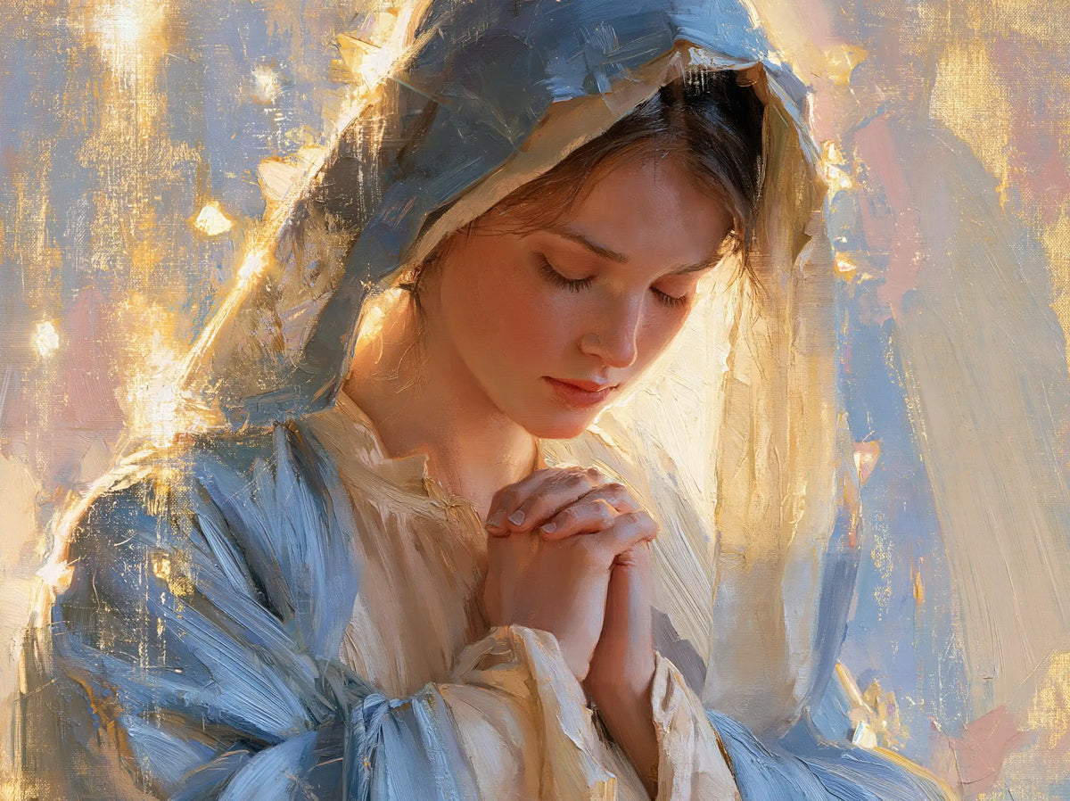 Virgin Mary in Prayer — Tenderness in the Radiant Veil