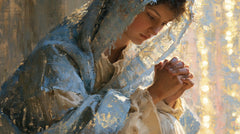 Virgin Mary in Prayer — Hands in the Curtain of Light