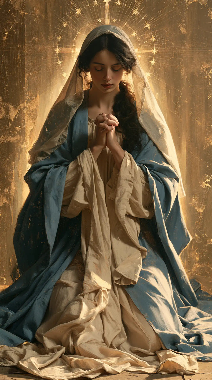Virgin Mary in Prayer — Prayer beneath Radiant Stars