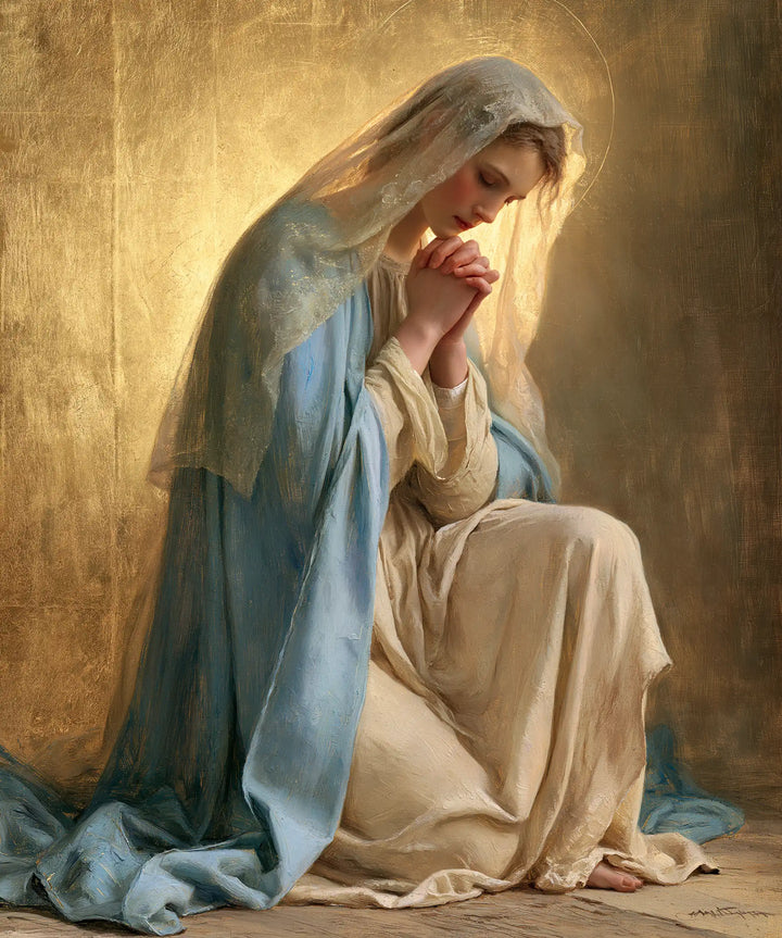 Virgin Mary in Prayer — Blue Laid at the Foot of the Halo