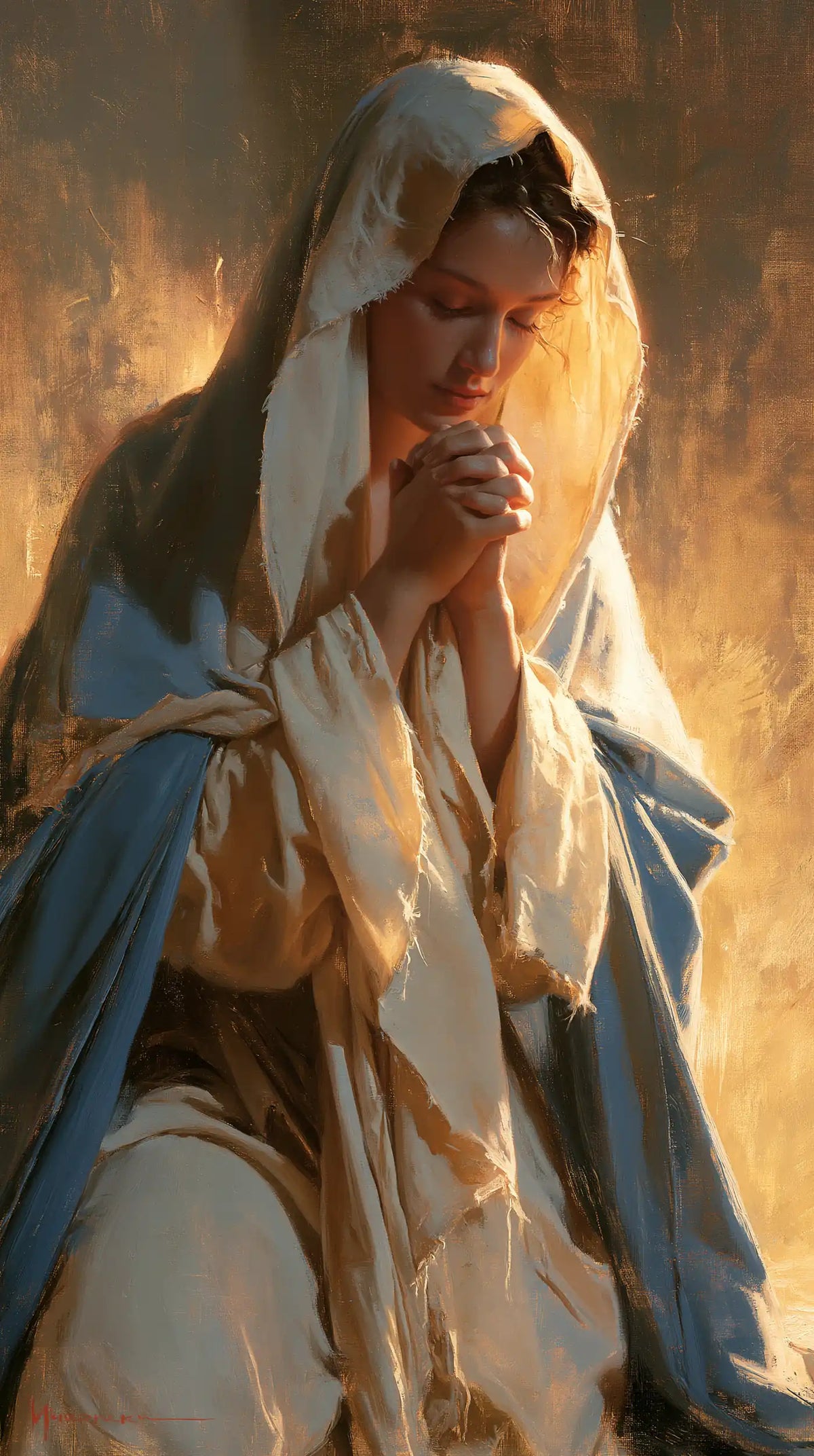 Virgin Mary in Prayer — The Veil beside the Golden Cheek