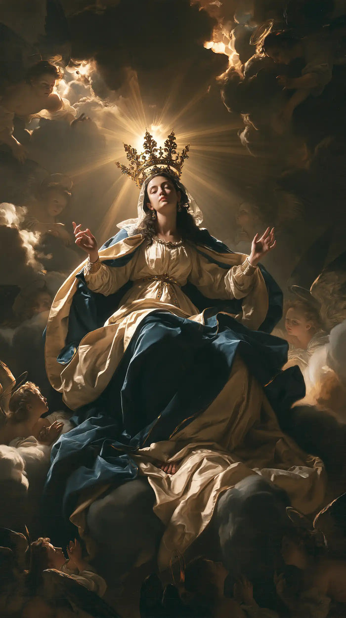 Mary, Queen of Heaven — Open Arms Beneath the Radiant Summit
