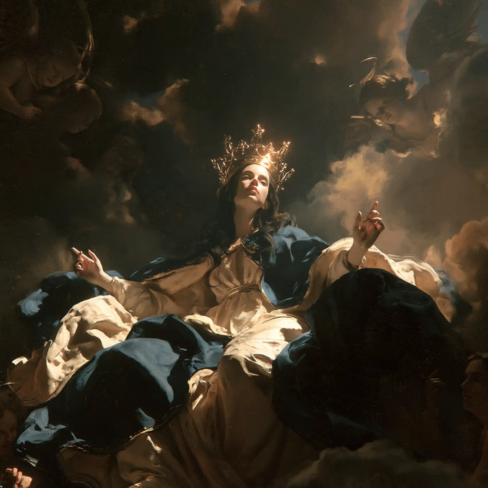 Mary, Queen of Heaven — High Palms Above Golden Silk