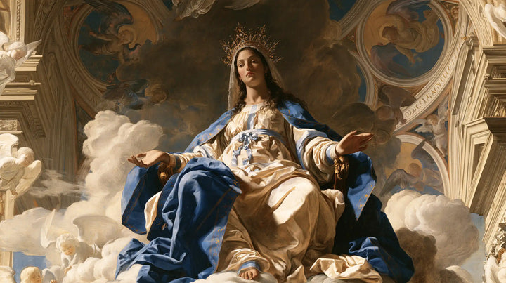 Mary, Queen of Heaven — The Mantle Spread Beneath Heaven’s Medallions