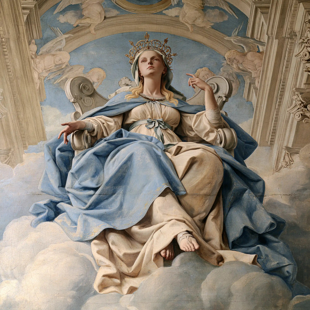 Mary crowned as Queen of Heaven in Florentine Renaissance style in Florentine Renaissance style, square Christian artwork no. 14