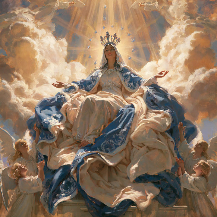 Mary, Queen of Heaven — Azure Embroidery Among the Angels