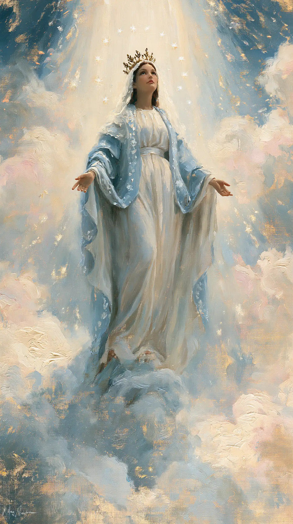 Mary as Queen of Heaven in an impressionist atmosphere in Impressionist style, portrait Christian artwork no. 18