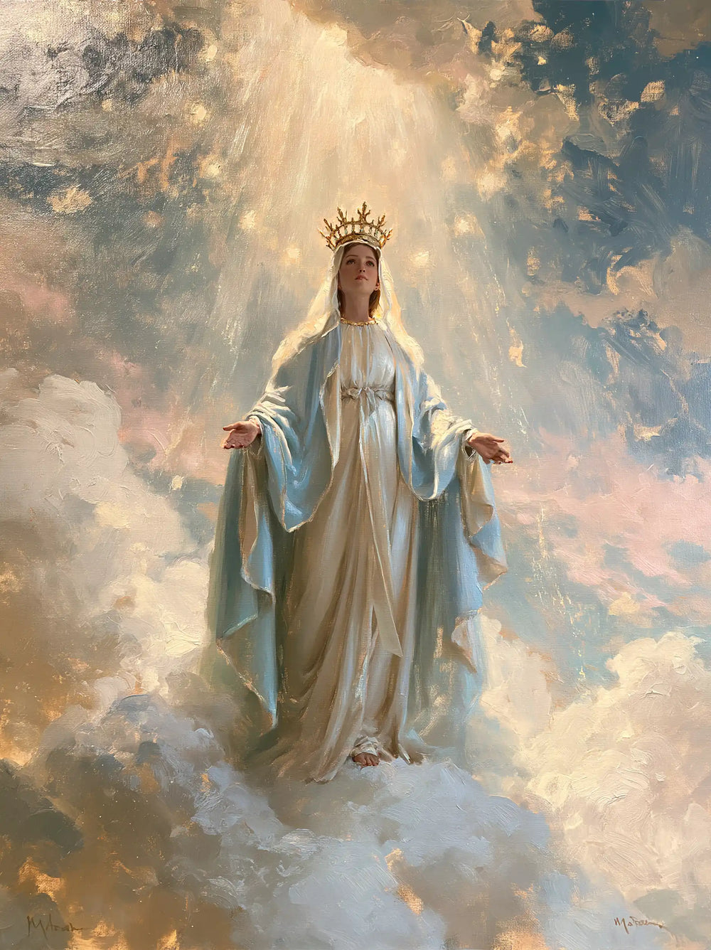 Mary as Queen of Heaven in an impressionist atmosphere in Impressionist style, portrait Christian artwork no. 33