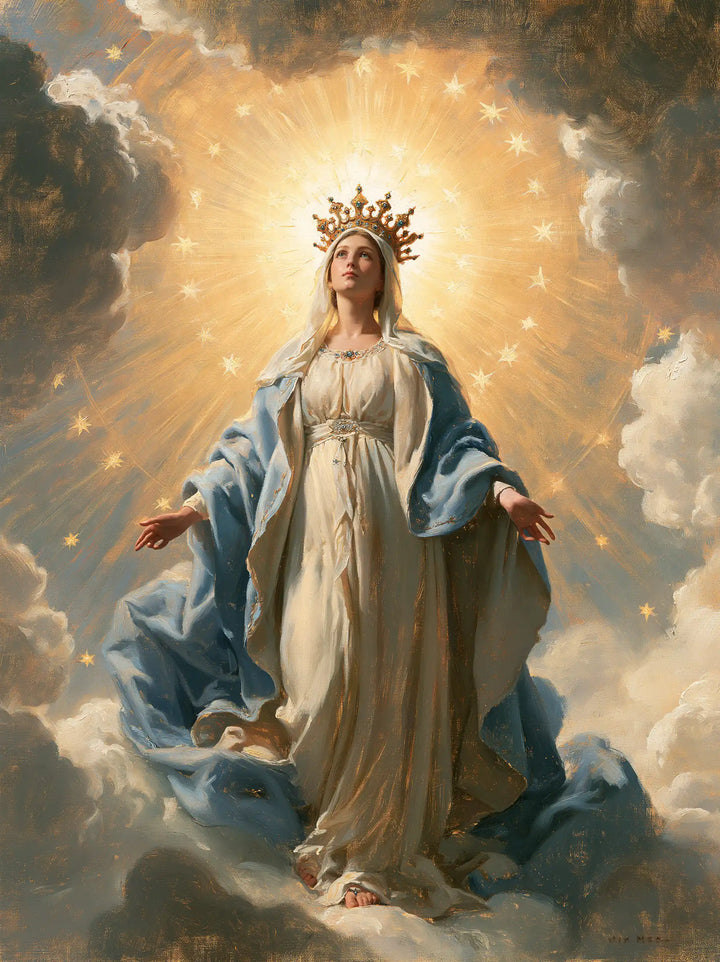 Mary, Queen of Heaven — The Starry Halo Above the Blue Veil