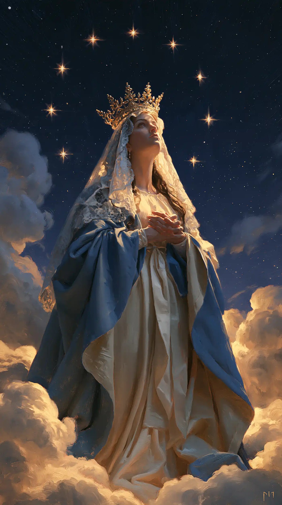 Mary, Queen of Heaven — The Peaceful Heart Beneath the Starry Veil