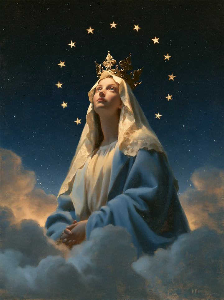 Mary, Queen of Heaven — The Hands’ Silence Beneath the Golden Arc