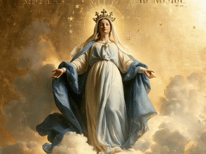 Mary, Queen of Heaven — The Blue Mantle in Golden Silence