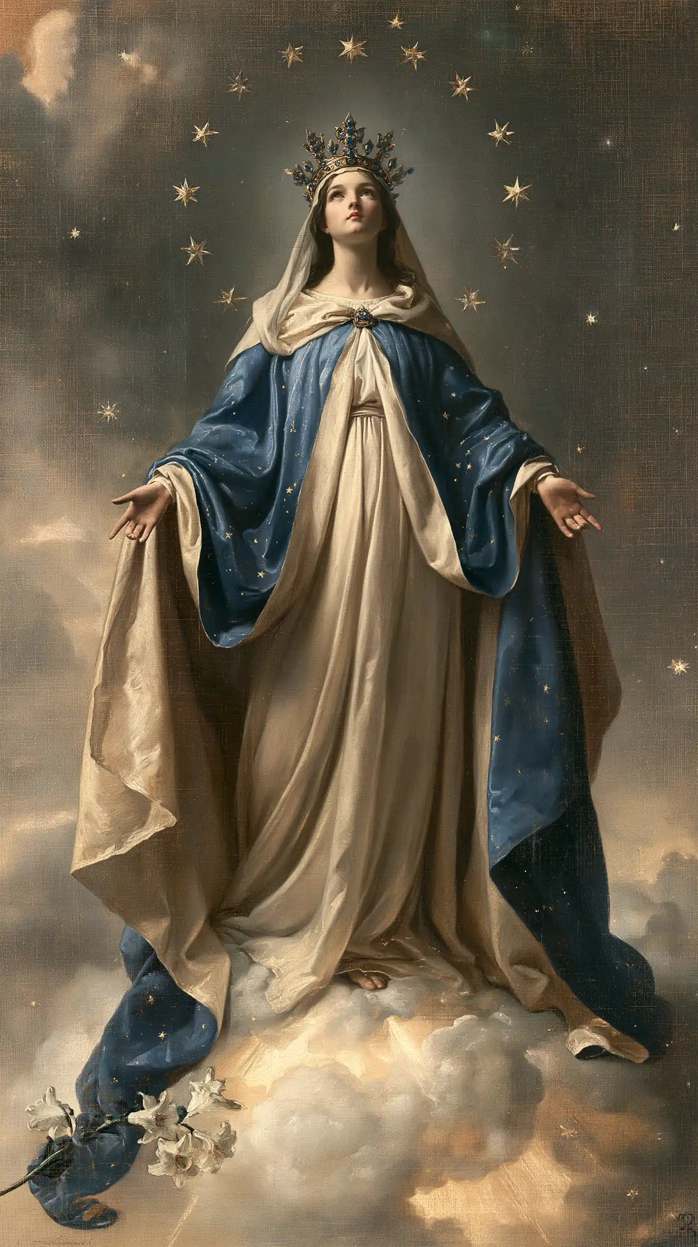 Mary as Queen of Heaven in a symbolist composition in Symbolist style, portrait Christian artwork no. 5