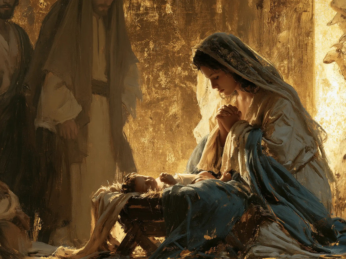 The Nativity — The Cradle Beneath Bronze Drapery