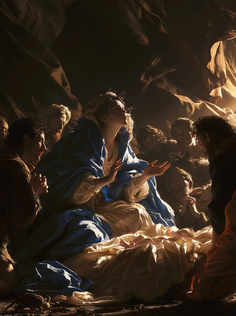 the Nativity in a theatrical Baroque setting in Theatrical Baroque style, portrait Christian artwork no. 5