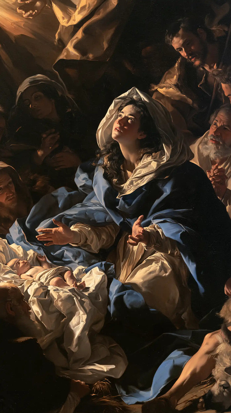 the Nativity in a theatrical Baroque setting in Theatrical Baroque style, portrait Christian artwork no. 9