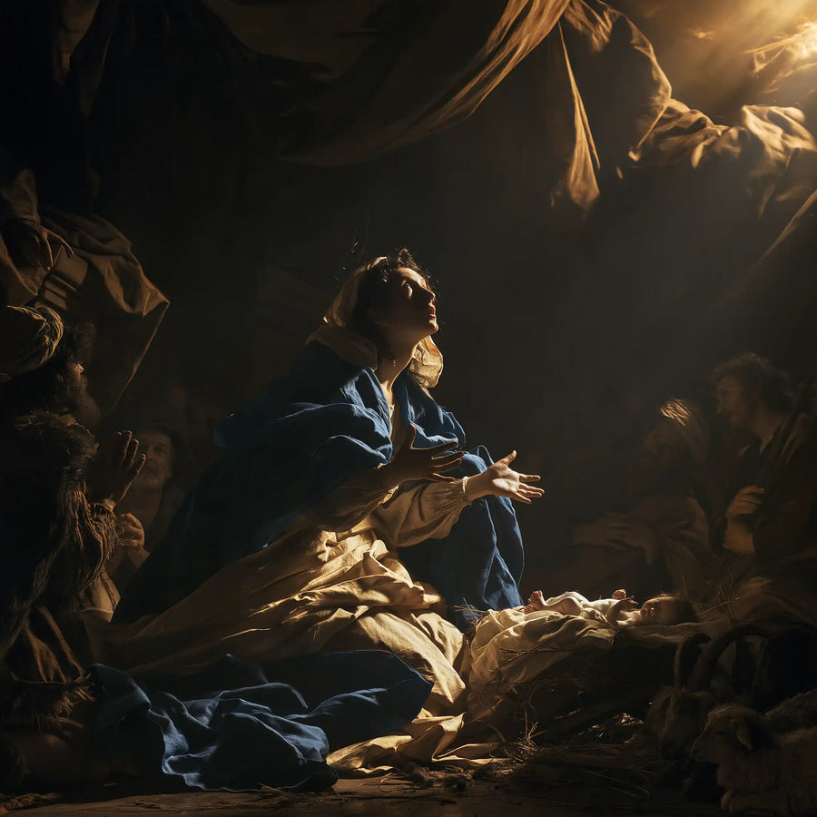 the Nativity in a theatrical Baroque setting in Theatrical Baroque style, square Christian artwork no. 3