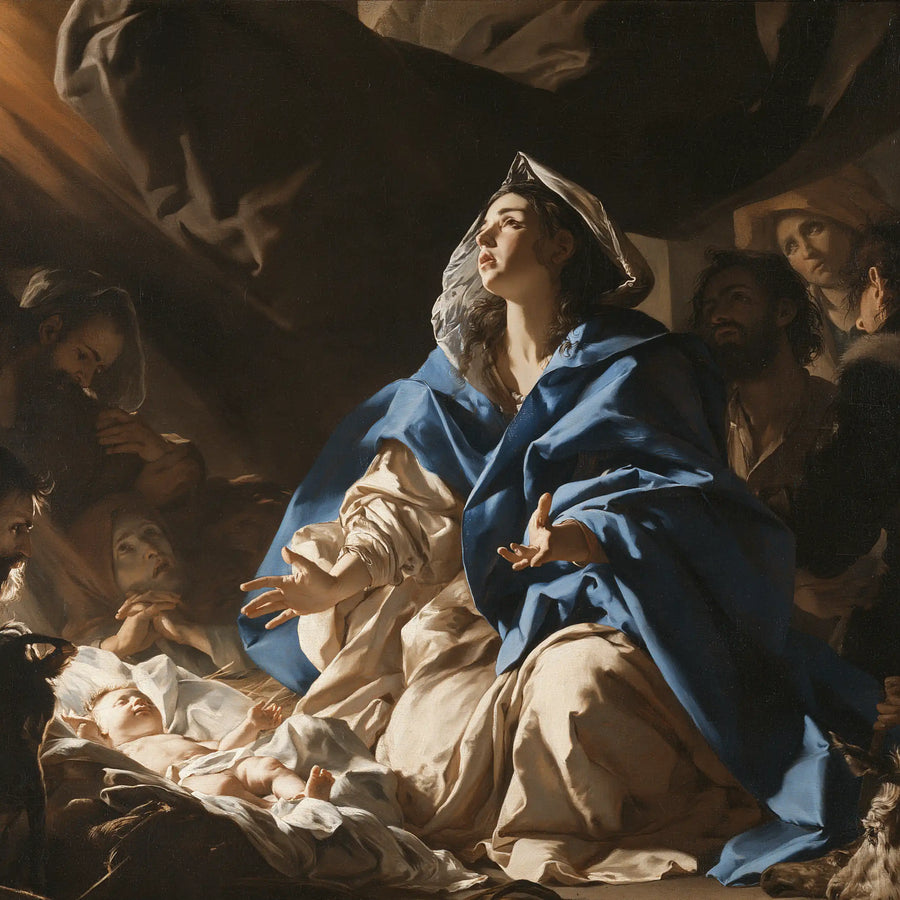 the Nativity in a theatrical Baroque setting in Theatrical Baroque style, square Christian artwork no. 4