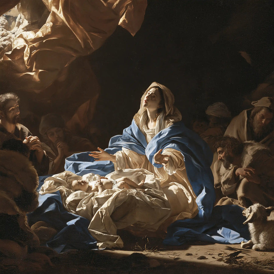 the Nativity in a theatrical Baroque setting in Theatrical Baroque style, square Christian artwork no. 5