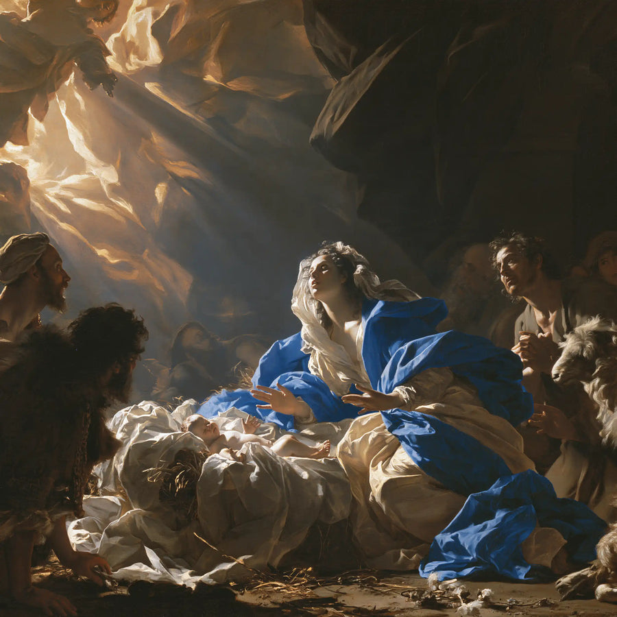 the Nativity in a theatrical Baroque setting in Theatrical Baroque style, square Christian artwork no. 7