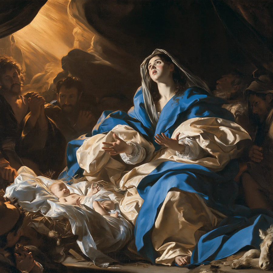 the Nativity in a theatrical Baroque setting in Theatrical Baroque style, square Christian artwork no. 10