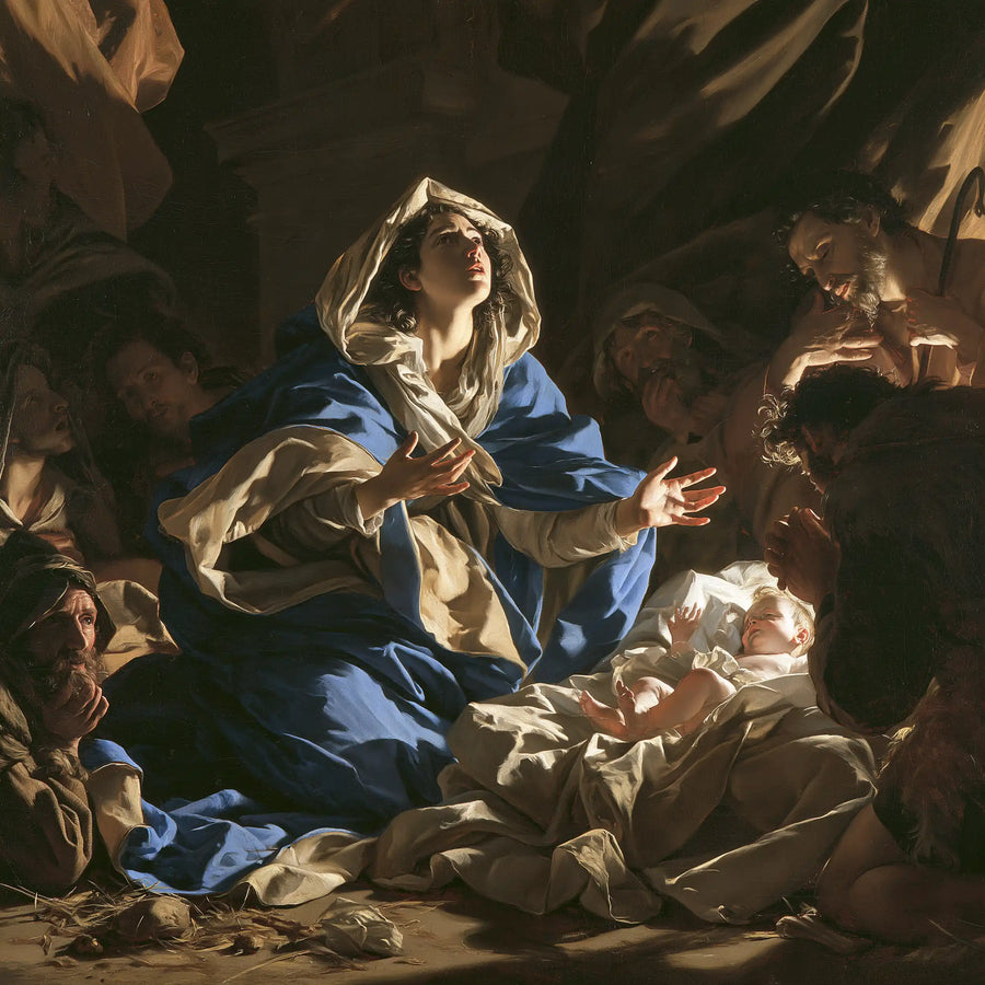 the Nativity in a theatrical Baroque setting in Theatrical Baroque style, square Christian artwork no. 12