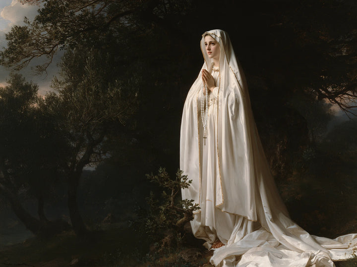 Our Lady of Fatima – Distant Figure in Woodland Light