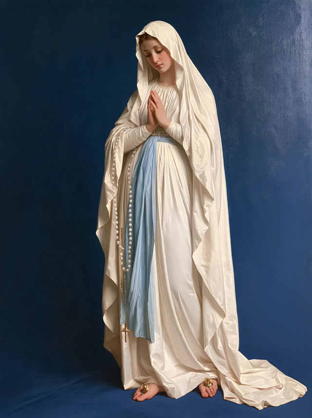 Our Lady of Lourdes – Ivory Mantle Against Deep Blue