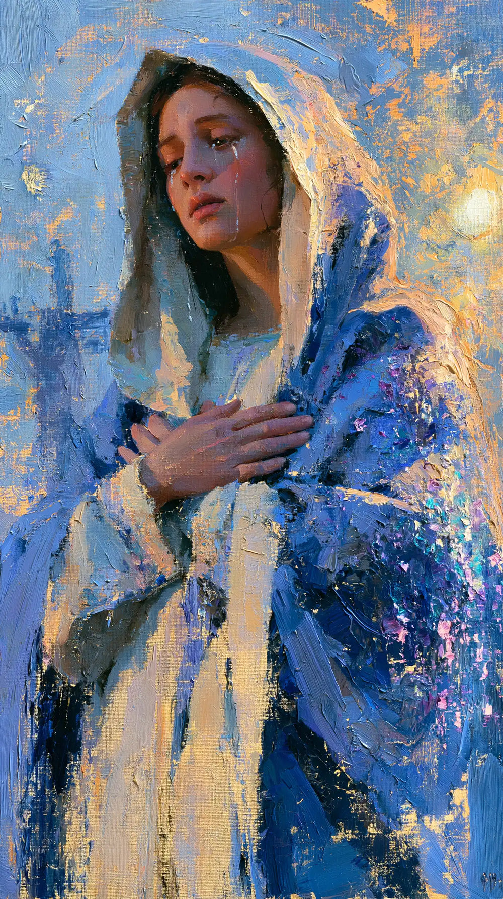 Our Lady of Sorrows in an impressionist atmosphere in Impressionist style, portrait Christian artwork no. 8