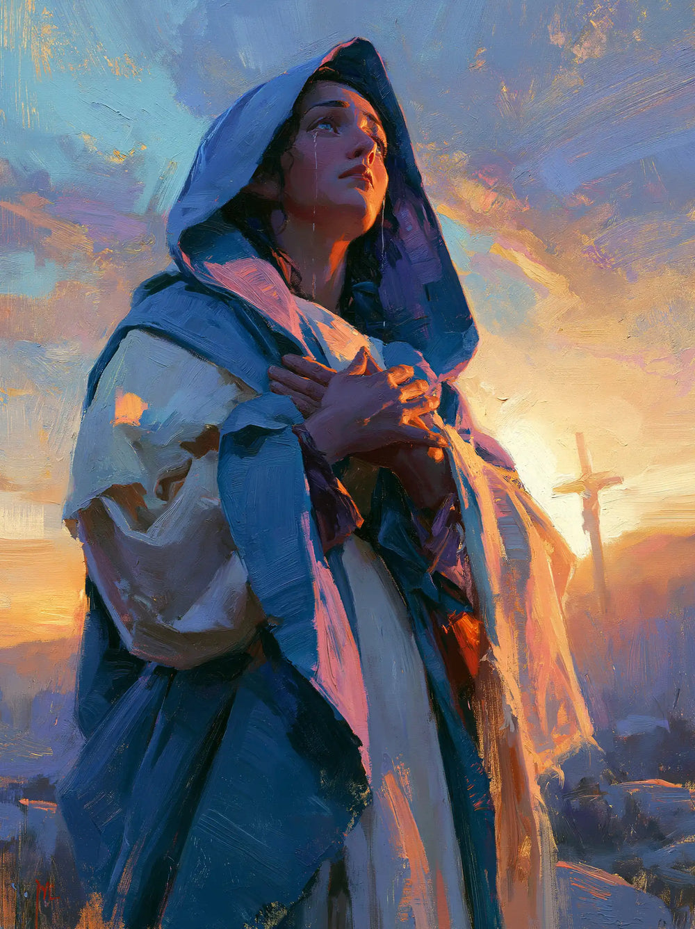 Our Lady of Sorrows in an impressionist atmosphere in Impressionist style, portrait Christian artwork no. 22