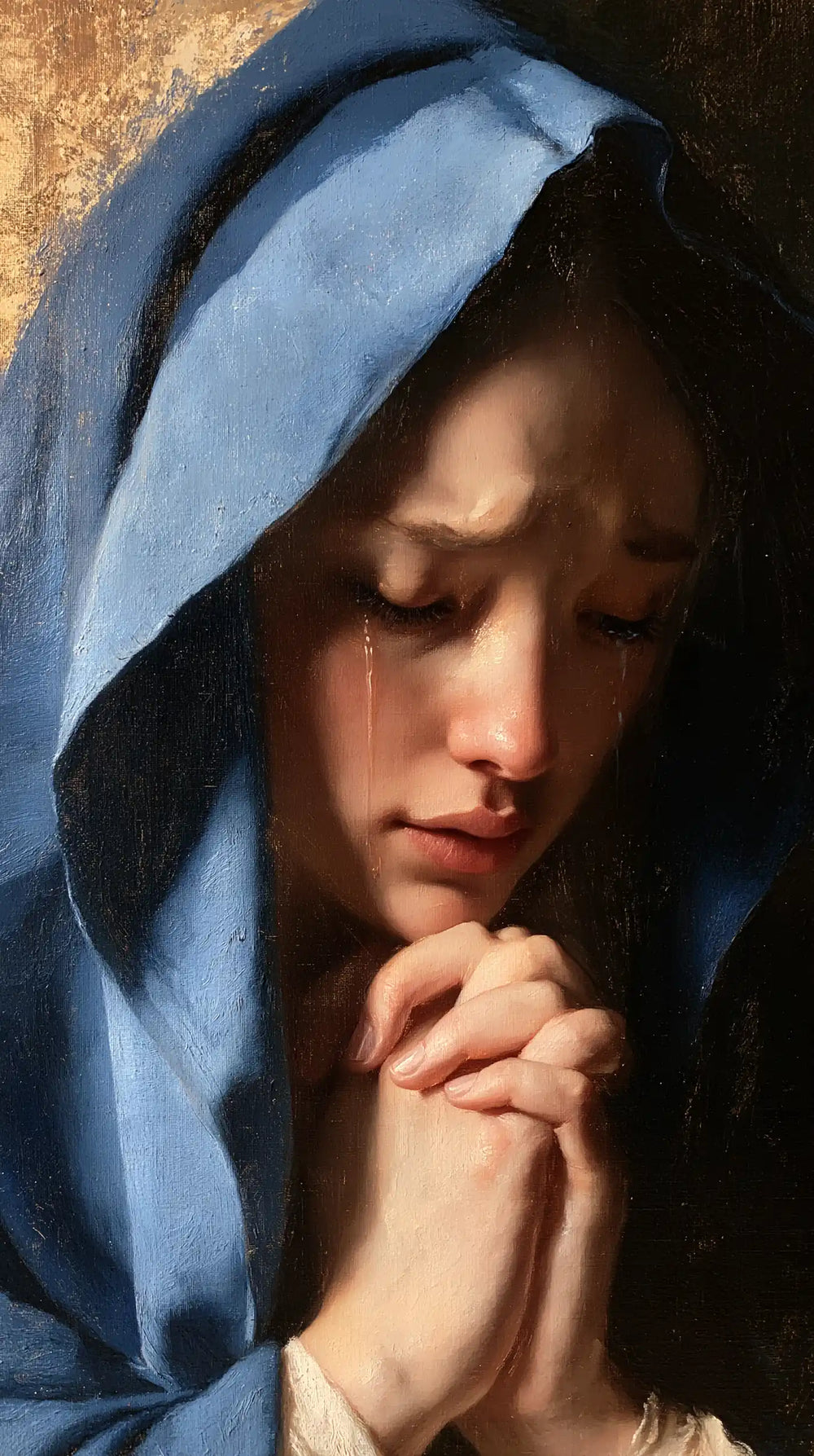 Mary weeping in silence in Mary Weeping in Silence style, portrait Christian artwork no. 2