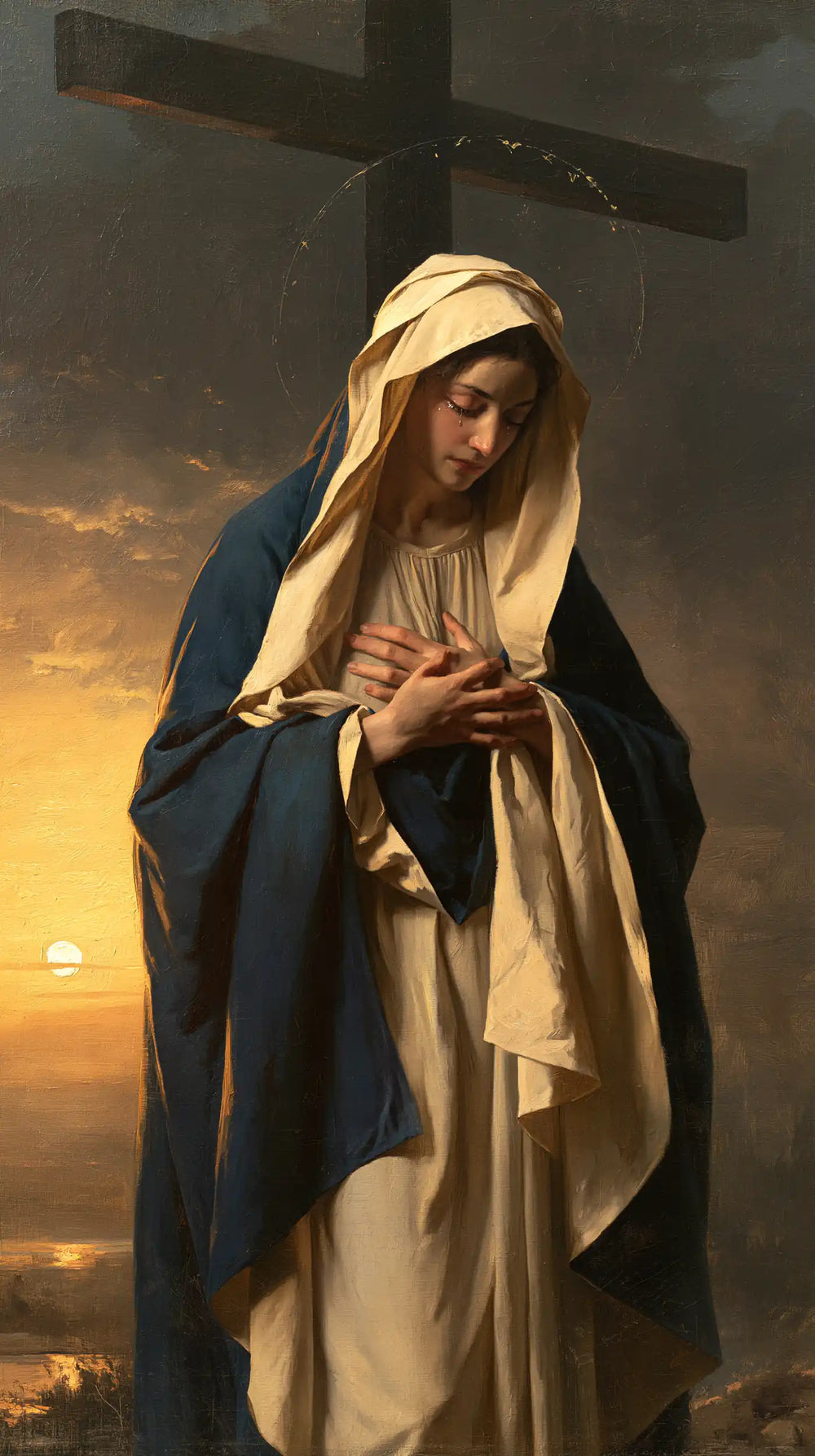 Our Lady of Sorrows between grief and hope in Sorrow and Hope style, portrait Christian artwork no. 7