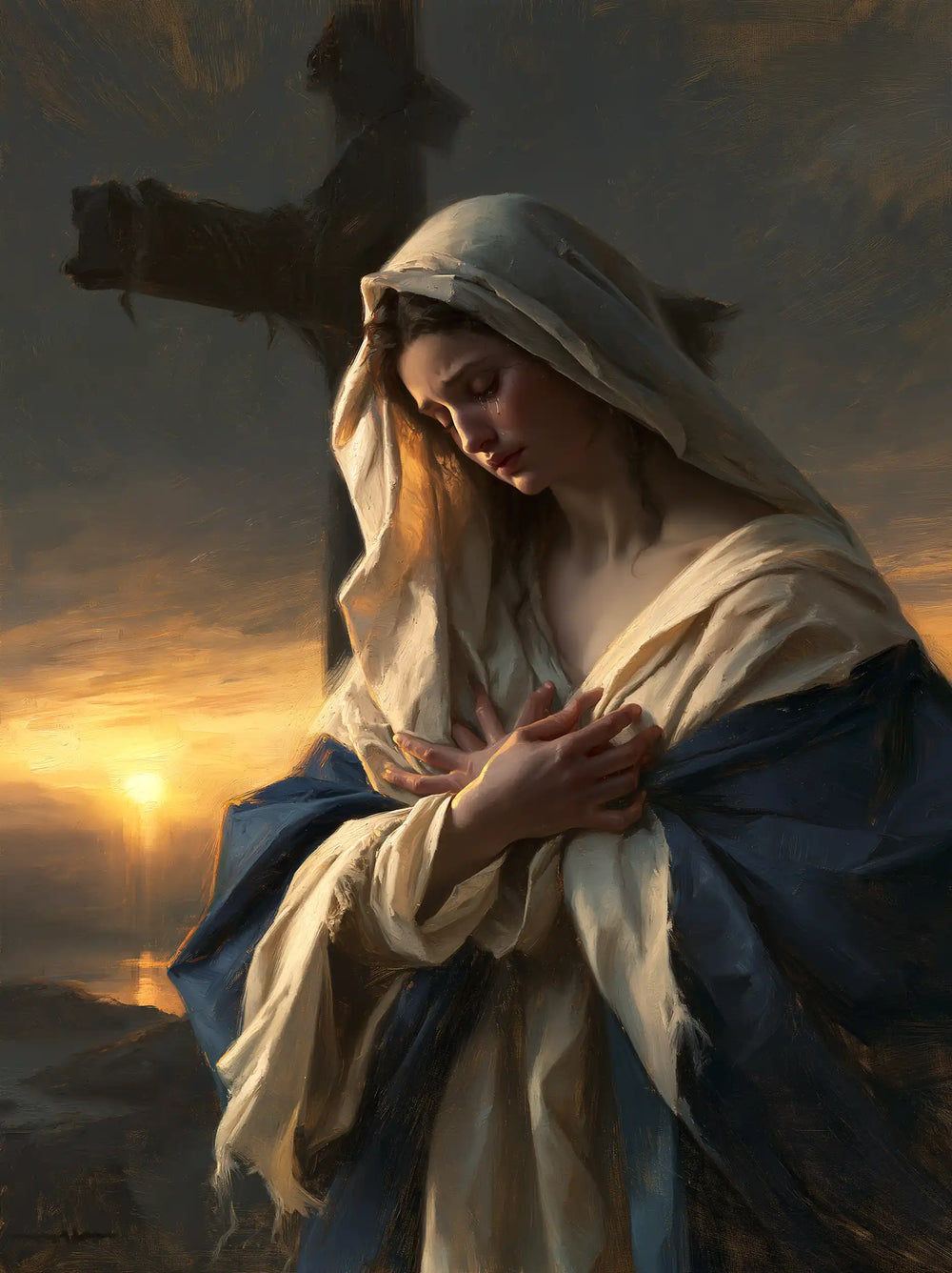 Our Lady of Sorrows between grief and hope in Sorrow and Hope style, portrait Christian artwork no. 15