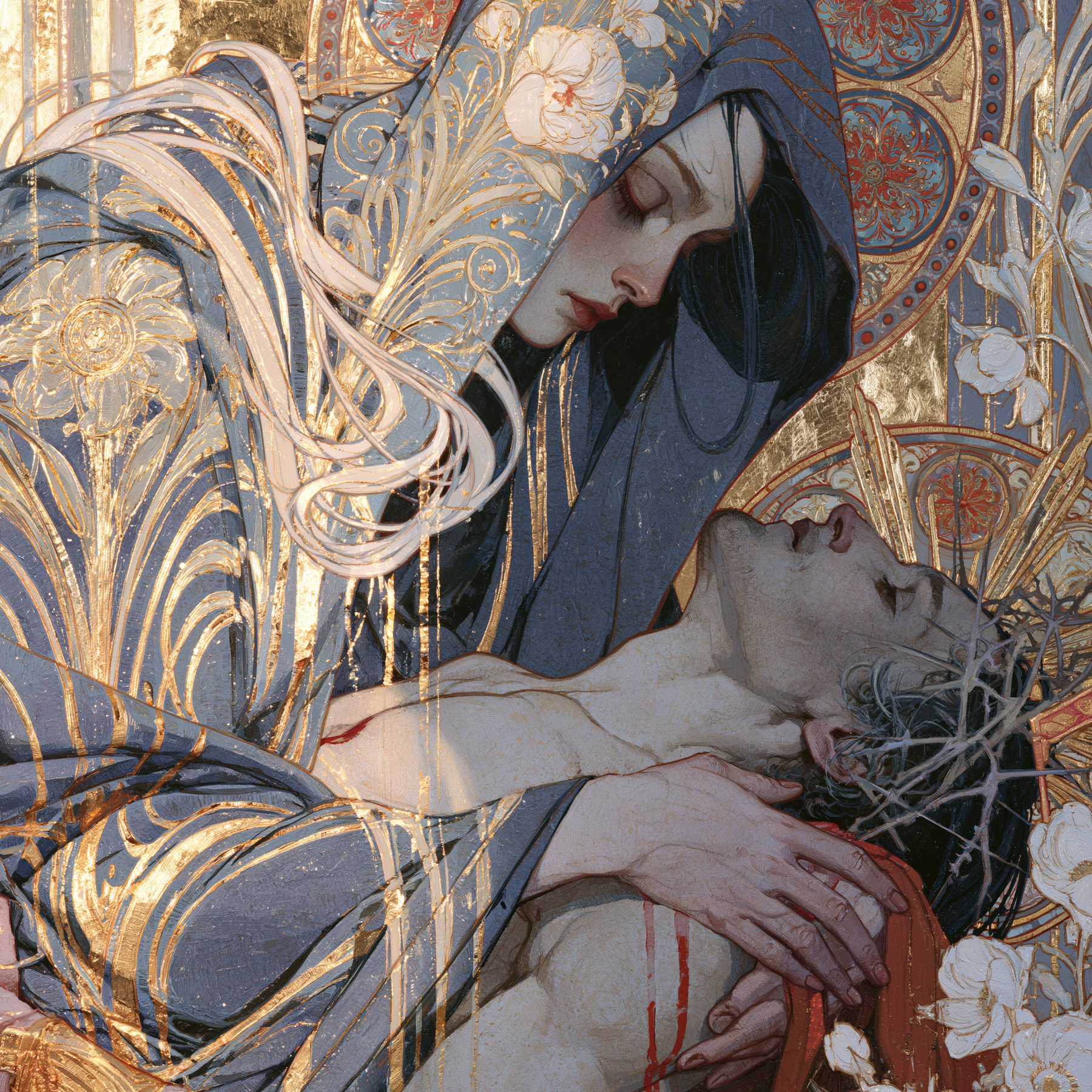La Pietà — Art nouveau sacré · Carré n° 1 — aperçu de la finition sélectionnée