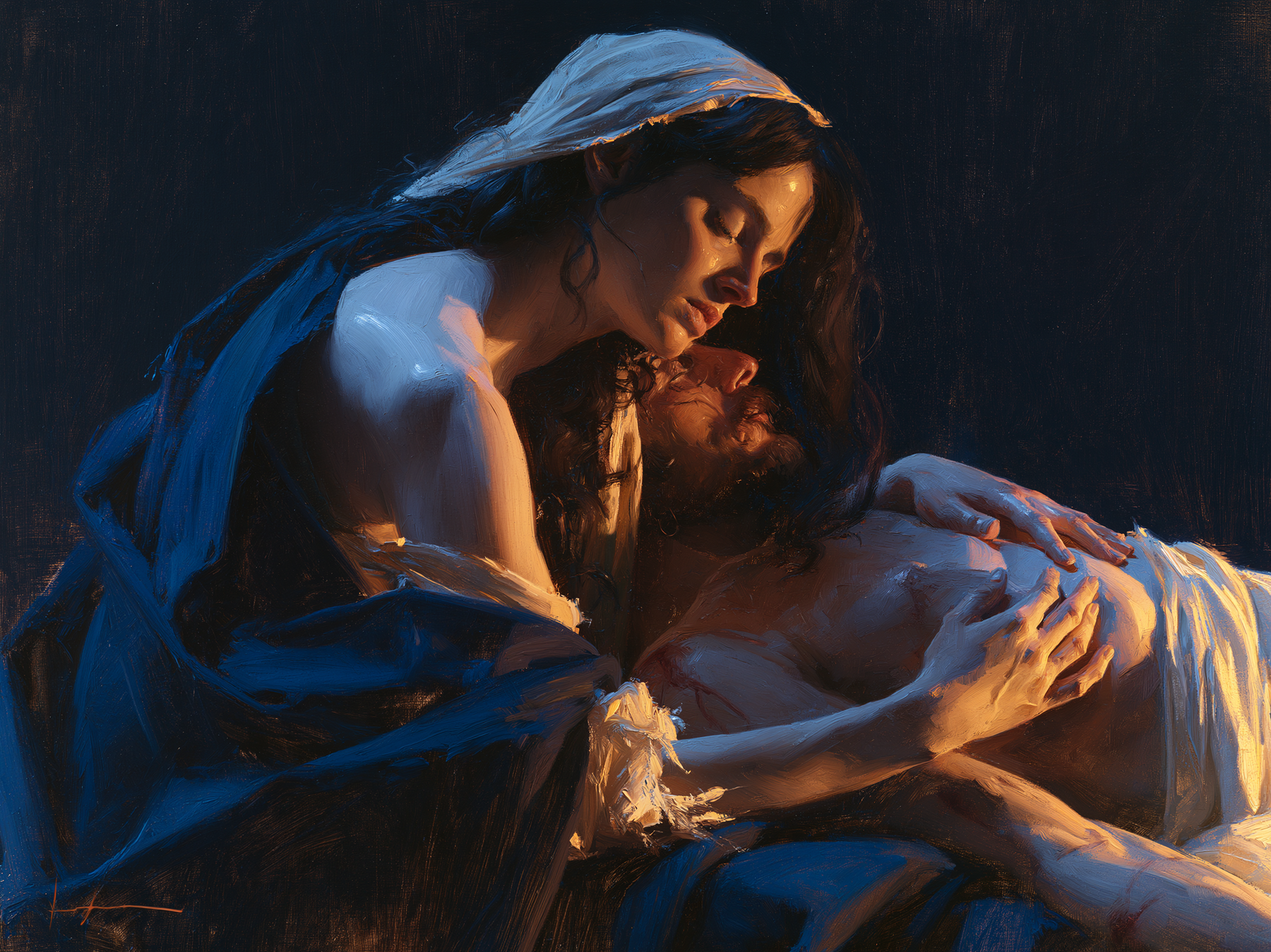 La Pietà — Clair-obscur bleu nuit · Paysage n° 4 — aperçu de la finition sélectionnée