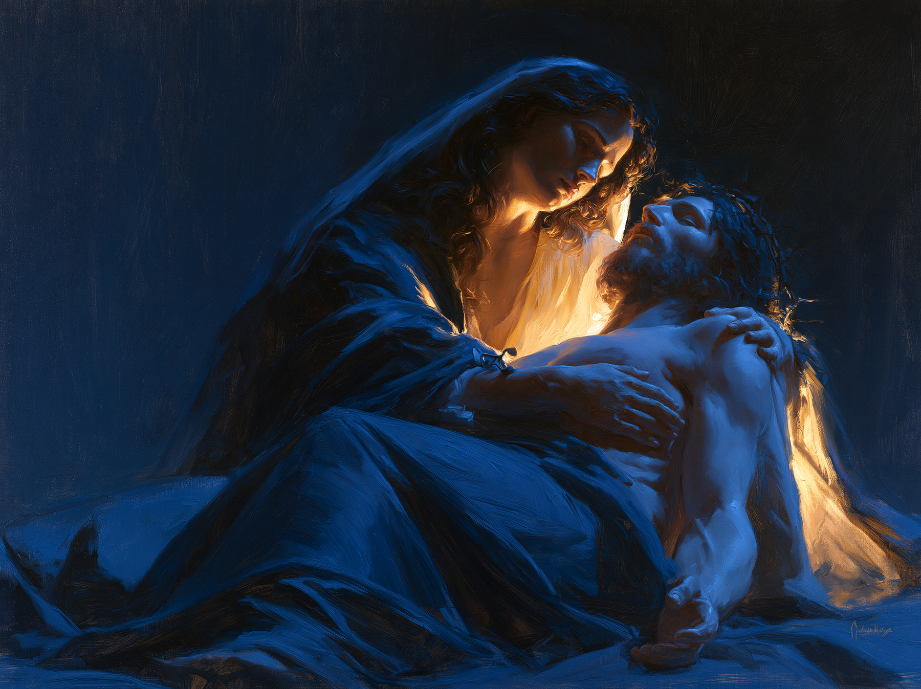 La Pietà — Clair-obscur bleu nuit · Paysage n° 5 — aperçu de la finition sélectionnée