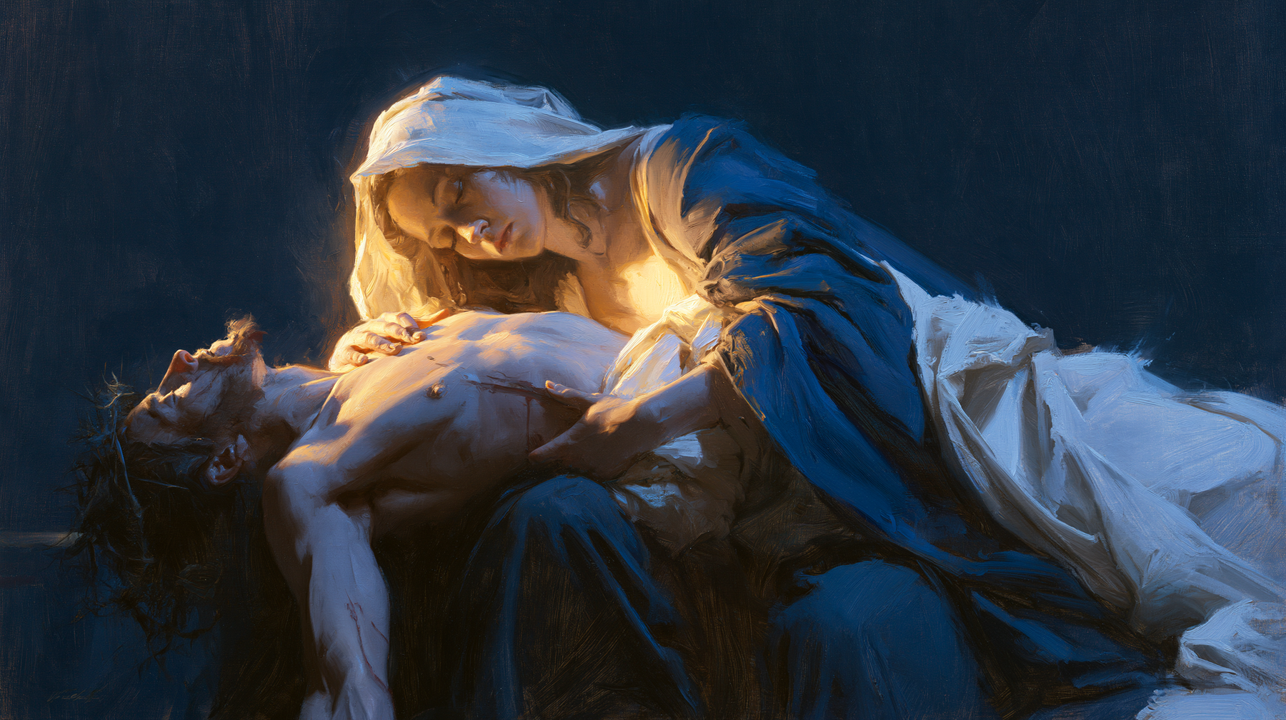 La Pietà — Clair-obscur bleu nuit · Paysage n° 7 — aperçu de la finition sélectionnée