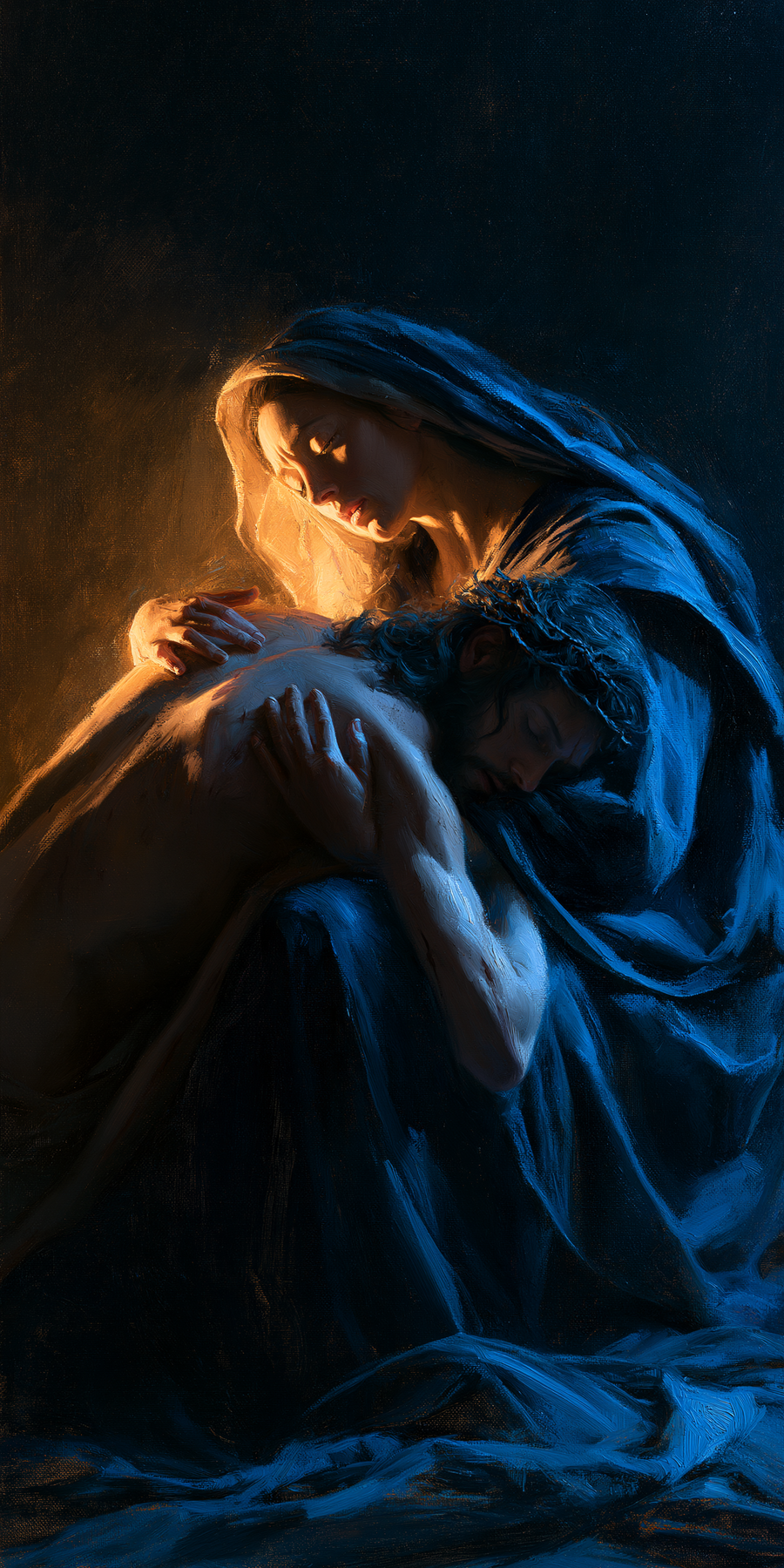 La Pietà — Clair-obscur bleu nuit · Portrait n° 1