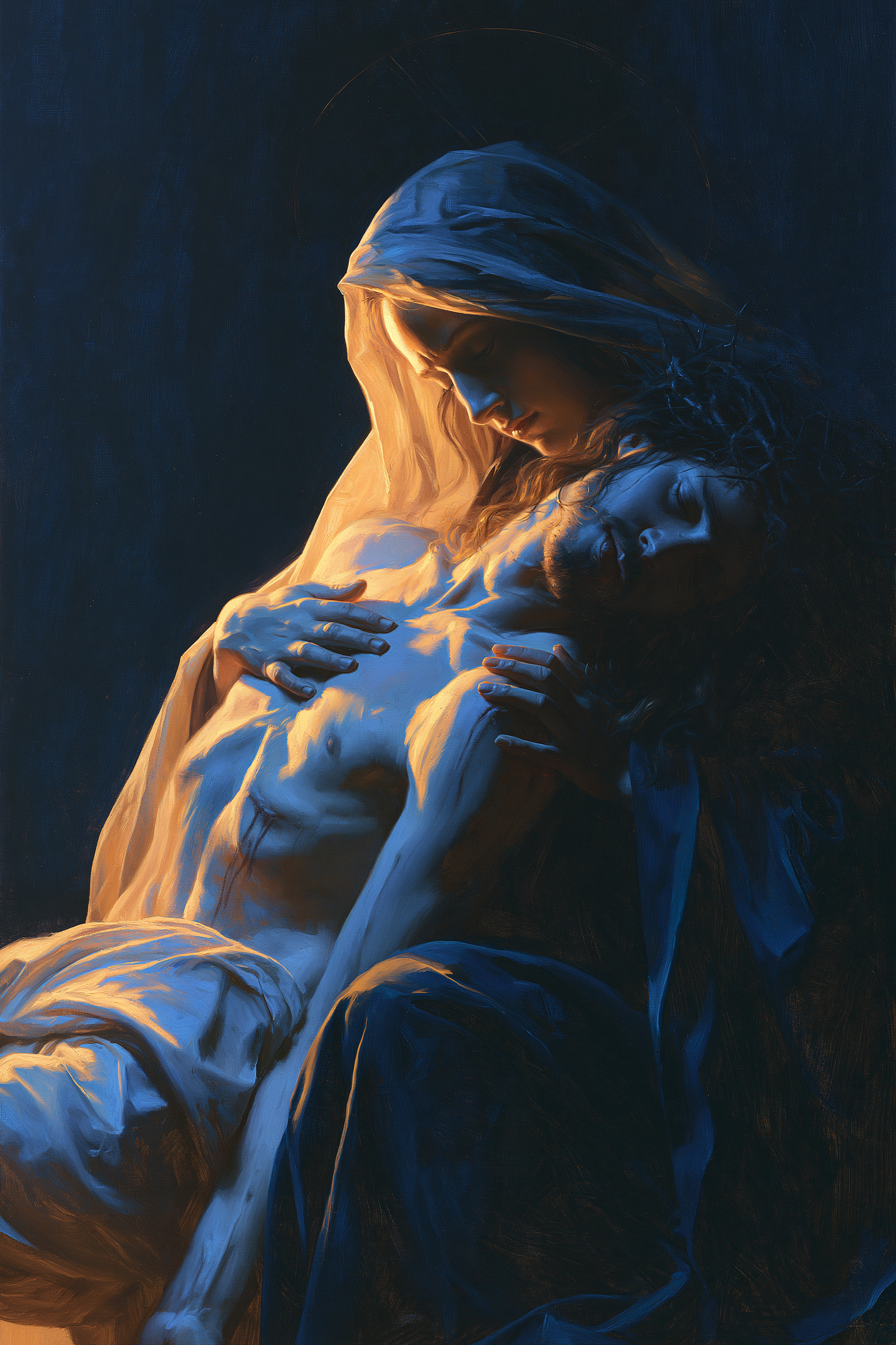 La Pietà — Clair-obscur bleu nuit · Portrait n° 5 — aperçu de la finition sélectionnée