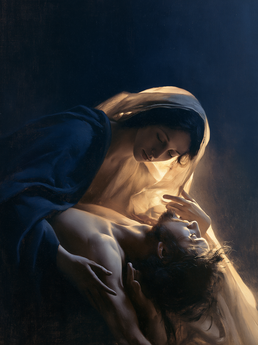 La Pietà — Clair-obscur bleu nuit · Portrait n° 8