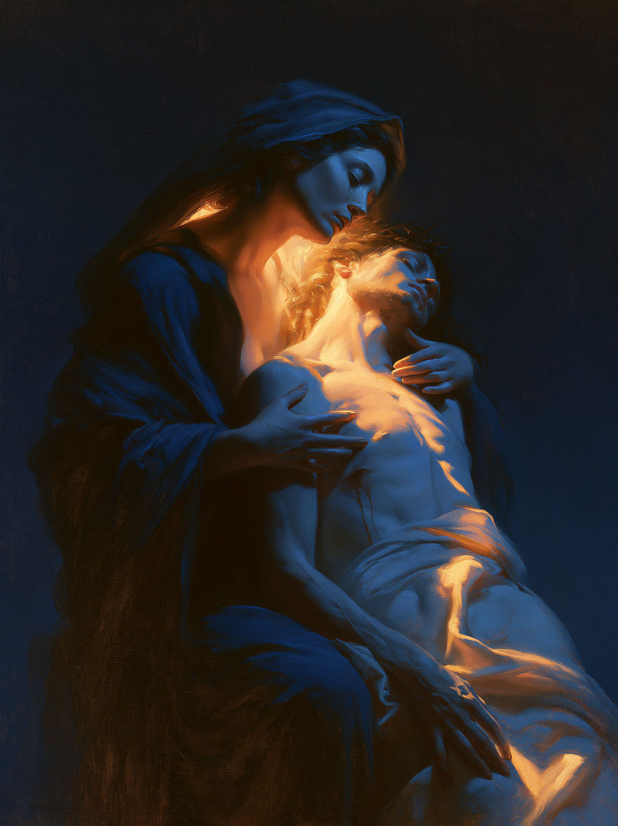 La Pietà — Clair-obscur bleu nuit · Portrait n° 9