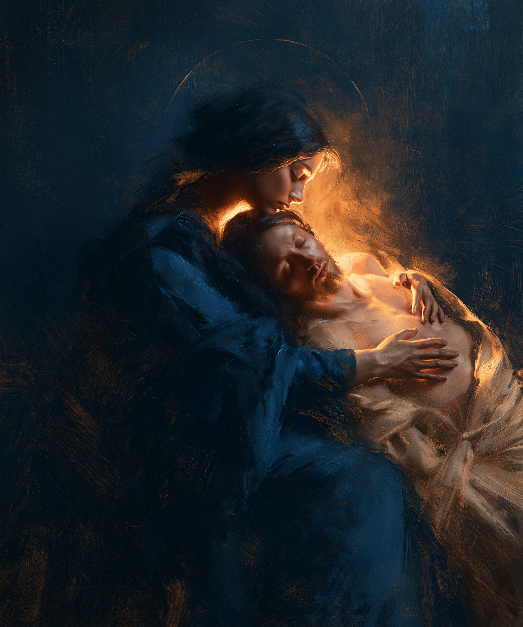 La Pietà — Clair-obscur bleu nuit · Portrait n° 14 — aperçu de la finition sélectionnée