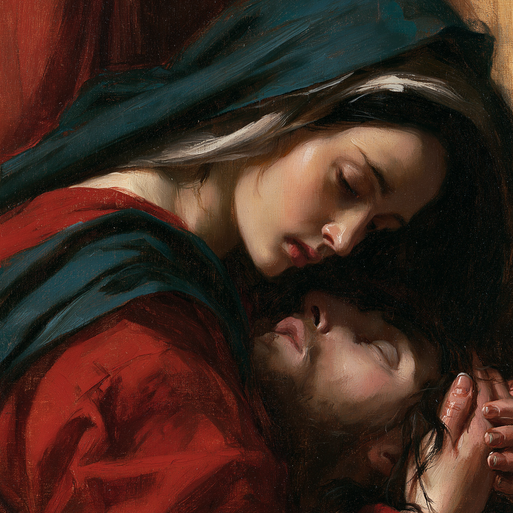 La Pietà — Vue rapprochée psychologique · Carré n° 1 — aperçu de la finition sélectionnée