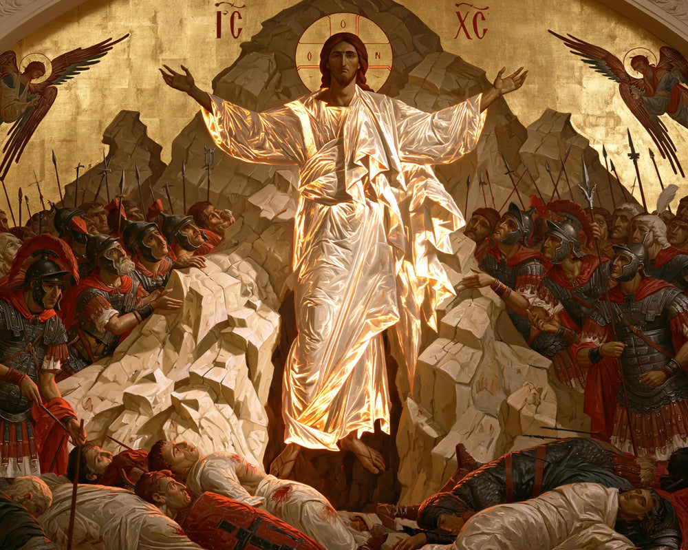 Resurrection of Jesus Christ in Contemporary Byzantine style, landscape Christian artwork no. 4