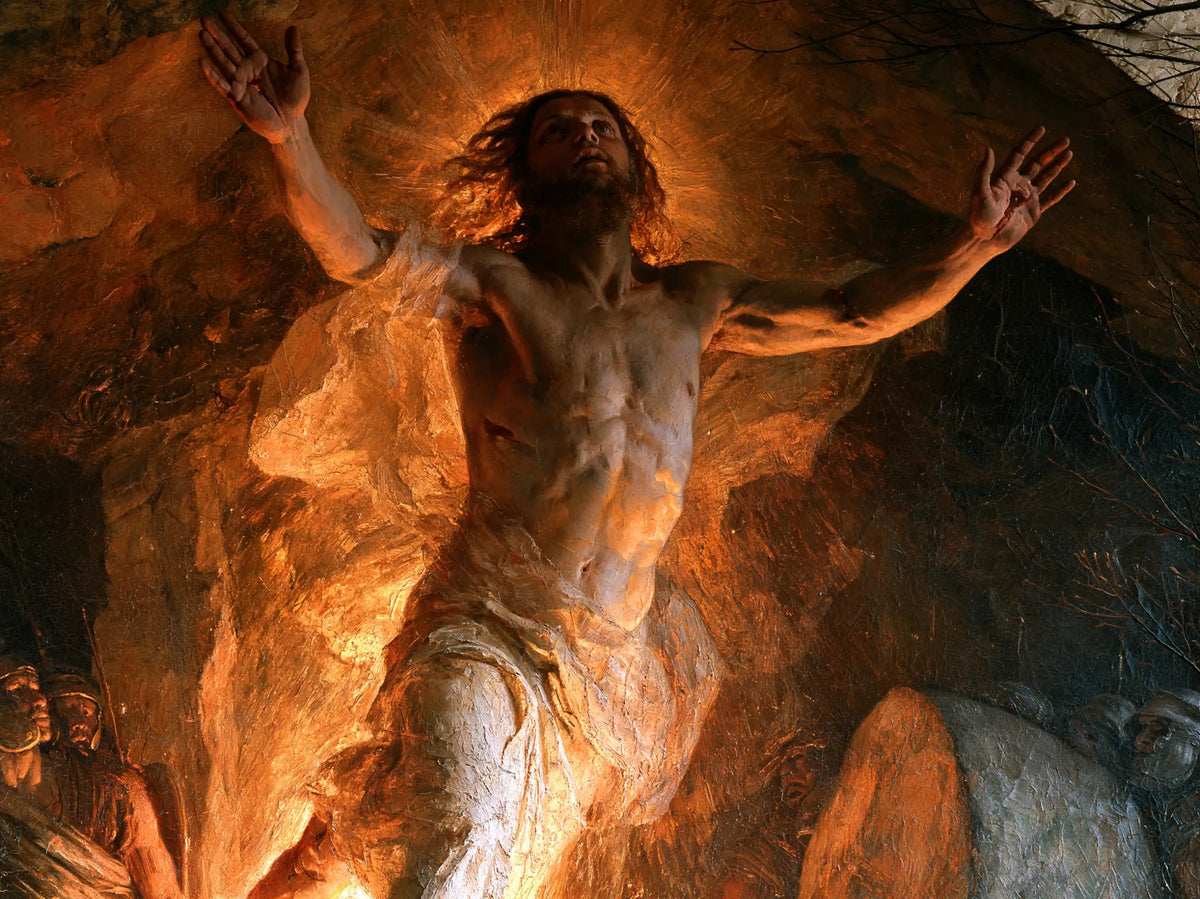 Resurrection of Jesus Christ in Explosion of Movement style, landscape Christian artwork no. 8