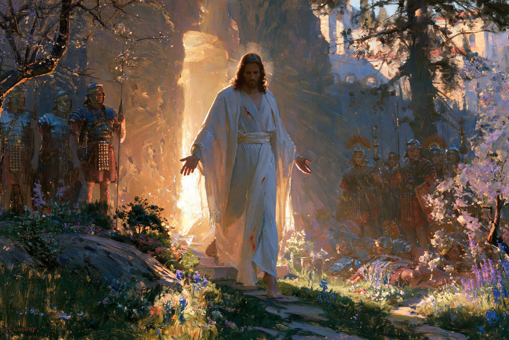 Resurrection of Jesus Christ in Impressionist style, landscape Christian artwork no. 13