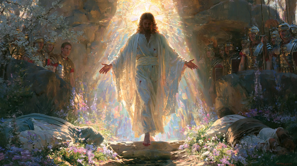 Resurrection of Jesus Christ in Impressionist style, landscape Christian artwork no. 20