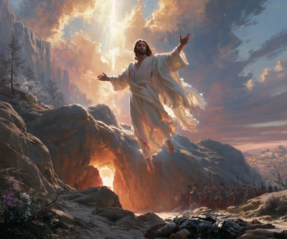 Resurrection of Jesus Christ in Sacred Monumental View style, landscape Christian artwork no. 2